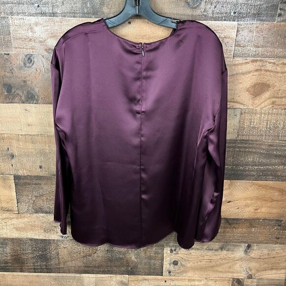 Alfani Blouse Top Bateau Neck Berry Jam Purple Zippered Back Side Slits Medium - Picture 10 of 15